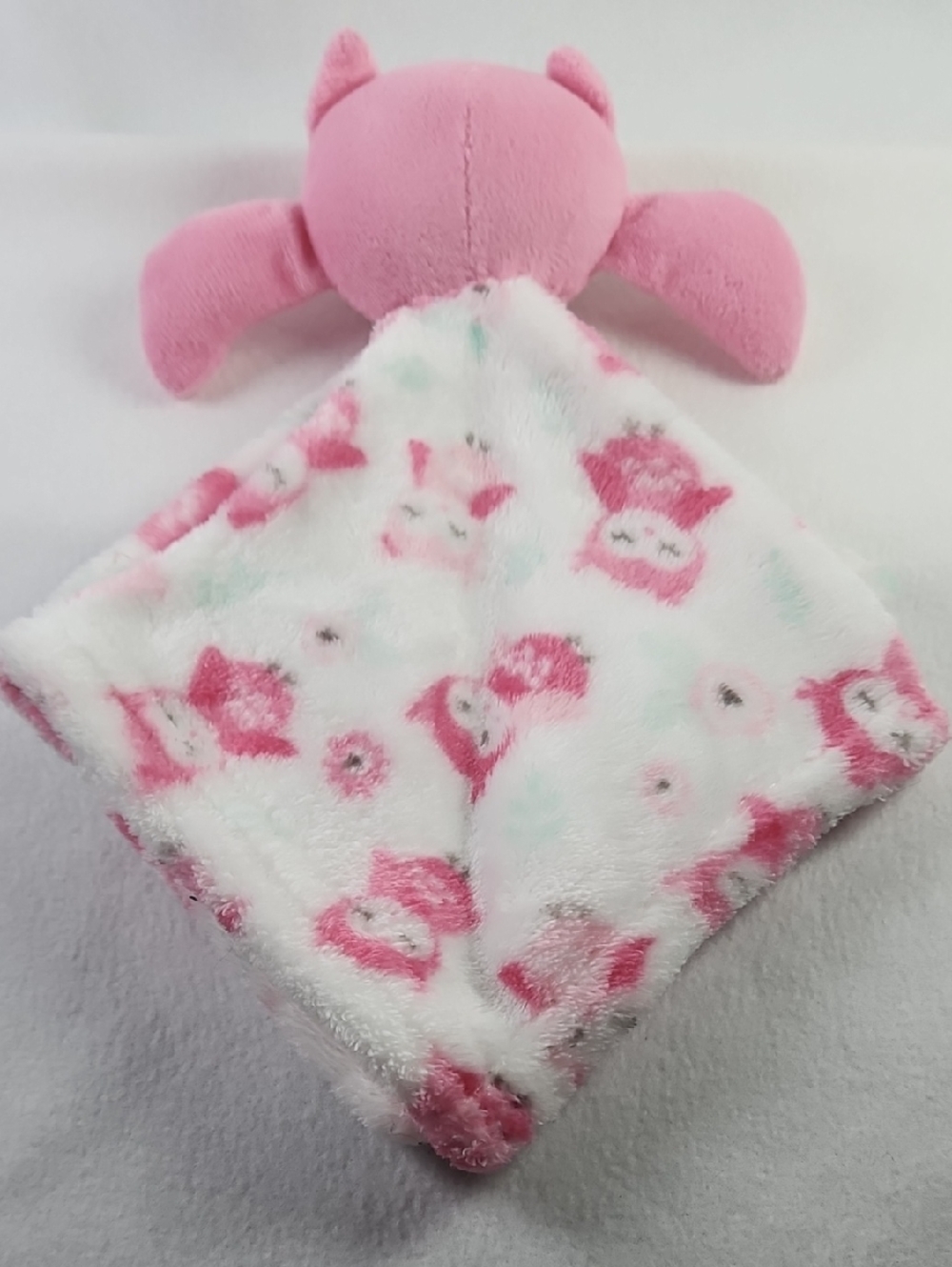 Plush Pink Owl Security Lovey Minky Blanket - Soft Snuggle Toy - Picture 3 of 7